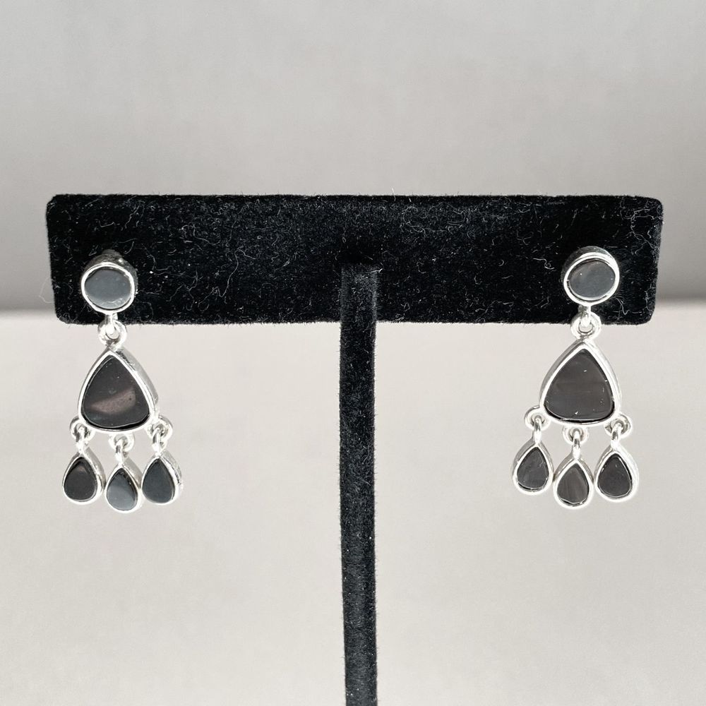💎Monet Mini Chandelier Earrings Onyx Stones On Silver Tone Setting